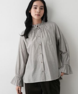 洗える】フリルネックシャツ（2002548383） | Dessin (Women