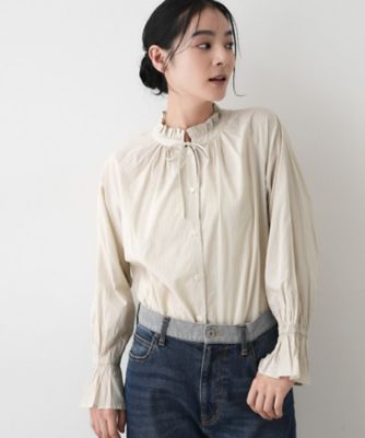 洗える】フリルネックシャツ（2002548383） | Dessin (Women