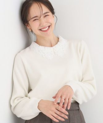 ＜SHOO LA RUE (Women)＞【襟取り外し可／Ｓ－ＬＬ】上品見え　レース襟ニット（２００２５４８５６０）