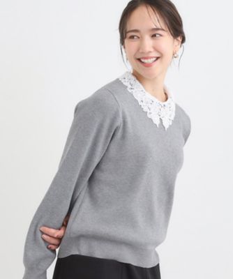襟取り外し可／S－LL】上品見え レース襟ニット