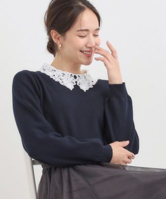襟取り外し可／S－LL】上品見え レース襟ニット