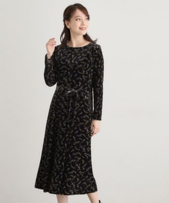 洗える／同柄アイテムあり】エラビー スプリッグ柄ベロアワンピース