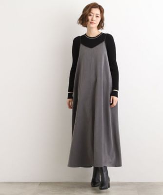 体型カバー／レイヤード】へリンボンキャミワンピース