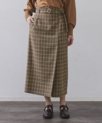 チェックツイード ラップ風ナロースカート【洗濯機OK