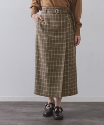 OPAQUE.CLIP (Women)/オペークドットクリップ チェックツイード ラップ風ナロースカート(2002548803) チャ243 ロングスカート【三越伊勢丹/公式】