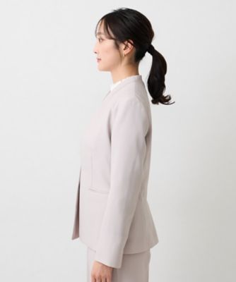 自由区【洗える】WASHABLE VISCOSEノーカラージャケットセットM L セットアップ可／UV／接触冷感】エアリーノーカラージャケット