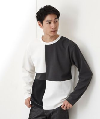THE SHOP TK (Men)/ザ ショップ ティーケー【一枚で着映える】パターンブロッキング長袖Tシャツ 洗濯機OK(2002548918) シロ003 トップス【三越伊勢丹/公式】