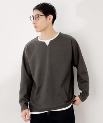 THE SHOP TK (Men)/ザ ショップ ティーケー【一枚でコーディネートが完成!】レイヤード風キーネック長袖Tシャツ 洗濯機OK(2002548924) グレー013 トップス【三越伊勢丹/公式】