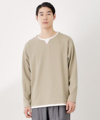THE SHOP TK (Men)/ザ ショップ ティーケー【一枚でコーディネートが完成!】レイヤード風キーネック長袖Tシャツ 洗濯機OK(2002548924) ベージュ051 トップス【三越伊勢丹/公式】