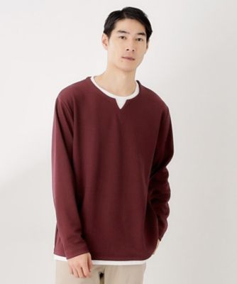 THE SHOP TK (Men)/ザ ショップ ティーケー【一枚でコーディネートが完成!】レイヤード風キーネック長袖Tシャツ 洗濯機OK(2002548924) アカ064 トップス【三越伊勢丹/公式】