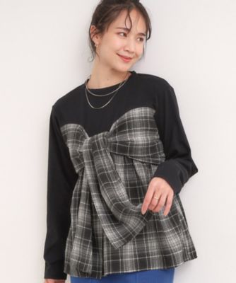 ＜SHOO LA RUE (Women)＞シャツレイヤード風で１枚でサマ見え　ロンＴ（２００２５４８９３０）