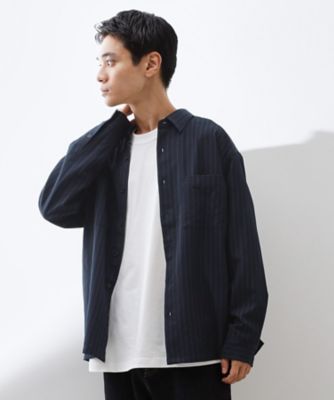 ダブルポケットストライプ長袖シャツ 【洗濯機OK