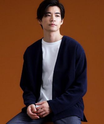 THE SHOP TK (Men)/ザ ショップ ティーケー【セットでお買い得!】モールニットカーディガン+長袖Tシャツ 洗濯機OK/吸水速乾・毛玉になりにくい(Tシャツのみ)(2002550765) アオ094 トップス【三越伊勢丹/公式】