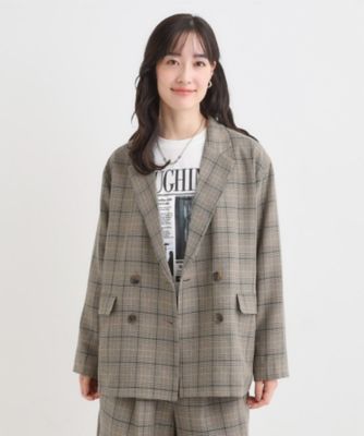 セットアップ可】チェック柄 ダブルブレストテーラードゆるジャケット