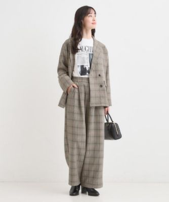 セットアップ可】チェック柄 ダブルブレストテーラードゆるジャケット