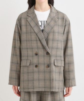 セットアップ可】チェック柄 ダブルブレストテーラードゆるジャケット