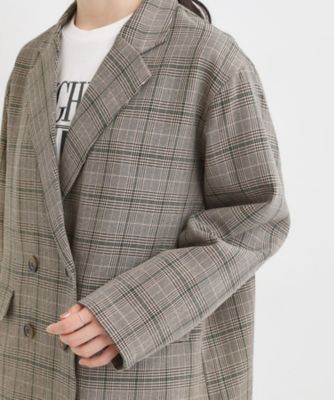 セットアップ可】チェック柄 ダブルブレストテーラードゆるジャケット