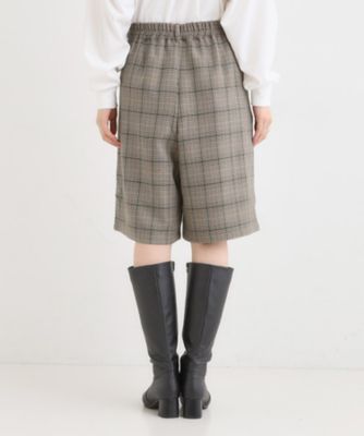 25SS ベージュ チェック柄 ハーフパンツ セットアップ可】チェック柄タックハーフパンツ（2002551052