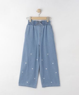 130－150cm】刺繍使いワイドデニムパンツ