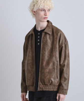 美品✨ TAKEO KIKUCHI 牛革 レザージャケット ハの字ジップ 茶色 ヴィンテージライクジップアップブルゾン（2002551109