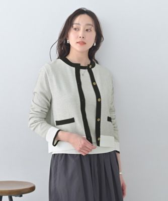 【新品 未使用】 equo エクオ 春夏★ 切替 シフォン ストライプ ニット カーディガン 日本製 Sz.F レディース 灰 グレー 新品 未使用】 equo エクオ 春夏☆ 切替 シフォン ストライプ ニット