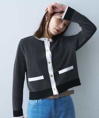 【新品 未使用】 equo エクオ 春夏★ 切替 シフォン ストライプ ニット カーディガン 日本製 Sz.F レディース 灰 グレー 新品 未使用】 equo エクオ 春夏☆ 切替 シフォン ストライプ ニット