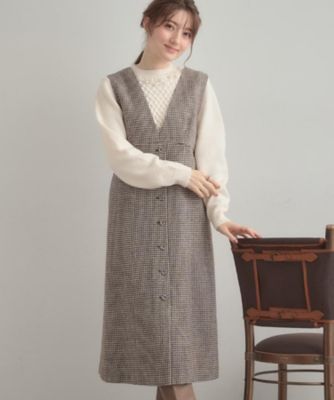 クラシカル・通勤】ラメ千鳥ボタンデザインジャンスカ