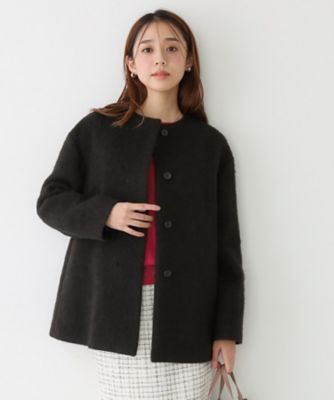 日本製／モヘヤ混／ヒップ丈】ノーカラーコート（2002551320