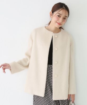 日本製／モヘヤ混／ヒップ丈】ノーカラーコート（2002551320