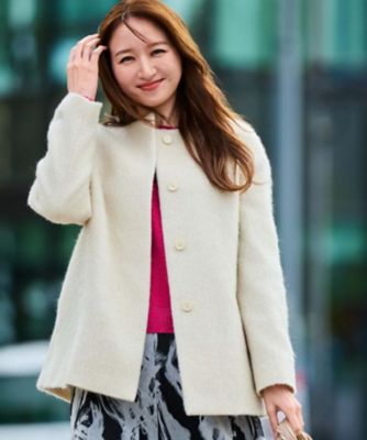 日本製／モヘヤ混／ヒップ丈】ノーカラーコート（2002551320