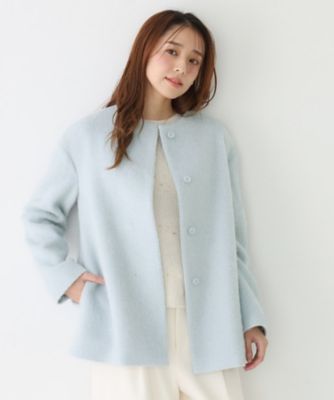日本製／モヘヤ混／ヒップ丈】ノーカラーコート（2002551320