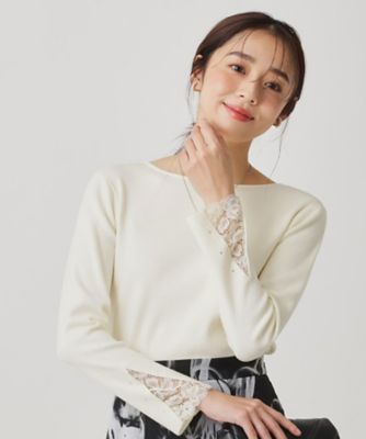 ＜COUP DE CHANCE (Women)＞◆【手洗い可】袖口レースコンパクトニット（２００２５５１３４４）