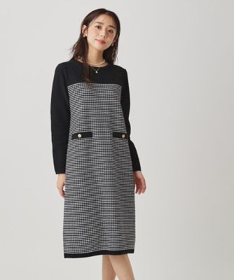 ＜COUP DE CHANCE (Women)＞【手洗い可】配色デザインニットワンピース（２００２５５１３４５）