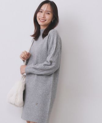 ウール混ケーブルスリーブミニワンピース【洗濯機OK