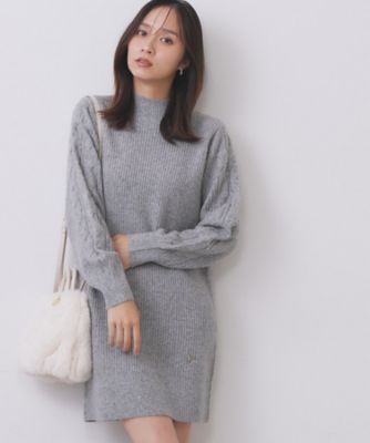 ウール混ケーブルスリーブミニワンピース【洗濯機OK