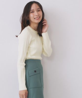 パール調ネックケーブルニット【洗濯機OK】（2002551498