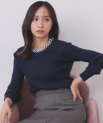 パール調ネックケーブルニット【洗濯機OK】（2002551498