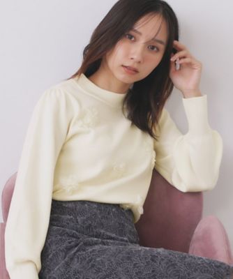 ＜index (Women)＞フラワーモチーフハイネックニット【洗える】（２００２５５１６２６）