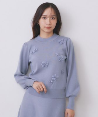 フラワーモチーフハイネックニット【洗える】（2002551626