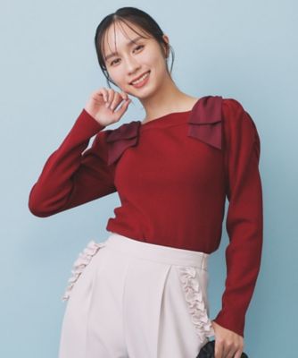 ＜index (Women)＞ショルダービッグリボンスクエアニット【洗濯機ＯＫ】（２００２５５１６３３）