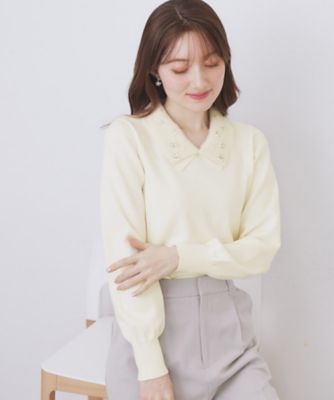 ＜index (Women)＞ダブルビジューフェザー衿付きニット【洗濯機ＯＫ】（２００２５５１６４０）