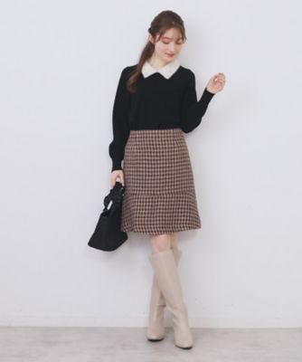 AE ビジュー付ニット ♡ ダブルビジューフェザー衿付きニット【洗濯機OK