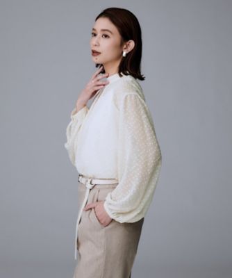 重ね着やスーツインナーに／シアー】ドットジャカード ブラウス