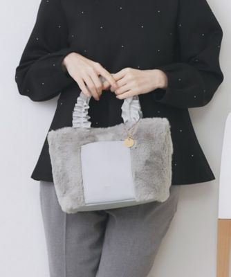 ＜index (Women)＞フリルハンドル　フェイクファーミドルトートバッグ（２００２５５２３９８）