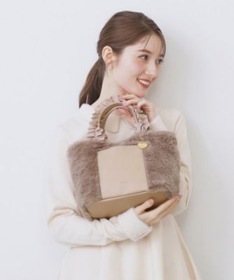 フリルハンドル フェイクファーミドルトートバッグ