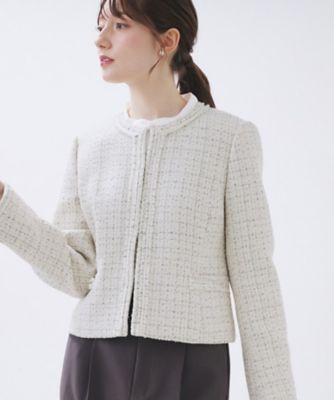 ≪通勤・セレモニー／セットアップ対応≫ノーカラーツイードジャケット