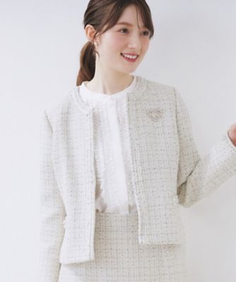 ＜index (Women)＞≪通勤・セレモニー／セットアップ対応≫ノーカラーツイードジャケット【洗濯機ＯＫ】（２００２５５２４９３）
