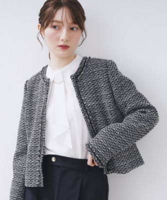 未使用タグ付‼️ ノーカラーツイードジャケット ≪通勤・セレモニー／セットアップ対応≫ノーカラーツイードジャケット