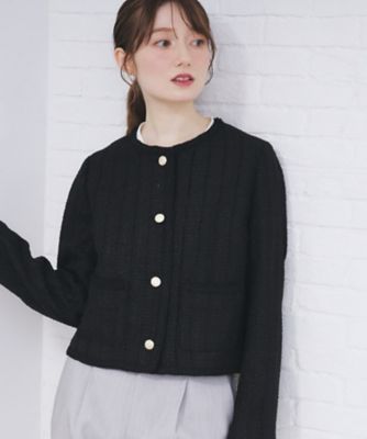 ファンシーツイードノーカラージャケット【洗える