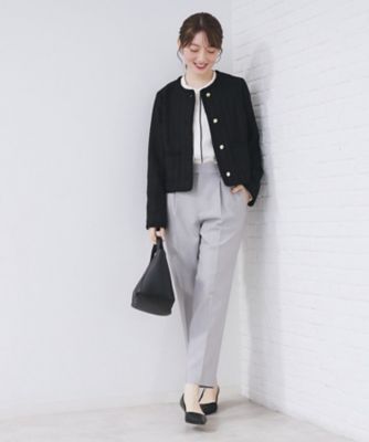 ファンシーツイードノーカラージャケット【洗える